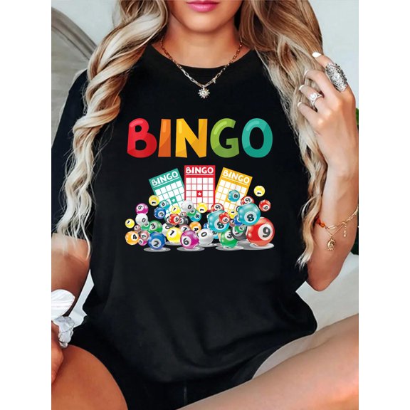 Bingo - Bingo Cards, Lucky Number Funny Fun T-Shirt Graphic Tee summer Tops For Women Round Neck Fashion Cotton shirts