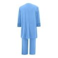 thumbnail image 5 of BLTIBY Women's 3 Piece Outfits Lace Chiffon Lounge Sets Long Sleeved Round Neck Flowy Cardigan and Loose Pants Three Piece Set Blue XL, 5 of 6