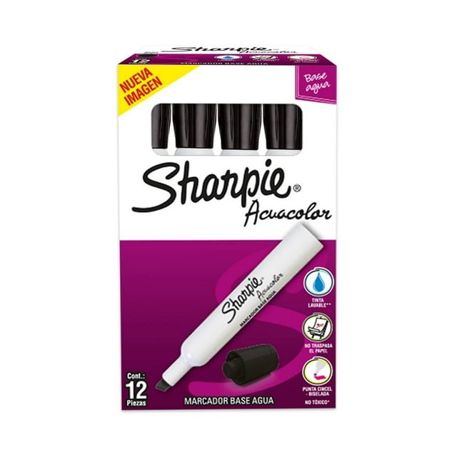 Marcador Sharpie 12 Piezas Base Agua color Negro