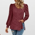 thumbnail image 3 of IROINNID Women Solid Color Blouses Long Sleeve V Neck Pullover Fashionable Top Lace Patchwork Blouse Comfortable Casual Wear Soft Stretch Fits Trendy Elegant Style(Wine,S), 3 of 7