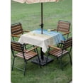 thumbnail image 3 of Outdoor Tablecloth with Umbrella Hole and Zipper, Haze Blue Summer Beach Square Table Cloth 60x60 Inch Waterproof Tablecloth, Nautical Coastal Beige Seaside Picnic Table Cover for Patio Camping, 3 of 7