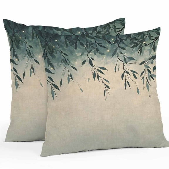 Waterproof Throw Pillow Covers Set of 2, 16x16 Inch Teal Leaves Decorative Pillowcases Outdoor Pillow Slip Cushion Covers Set for Couch Tent Spring Botanical Vines Vintage Country