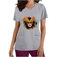 thumbnail image 2 of Jinhomg Nurses Uniform for Women Novelty Mardi Gras Mask Graphic Scrubs Casual Comfy Short Sleeve V-Neck Tunic Blouse with Pockets Gray L, 2 of 6