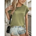 thumbnail image 2 of Weardear Womens Casual Tops Cap Short Sleeve T Shirt Round Neck Textured Fall Basic Shirt, 2 of 5