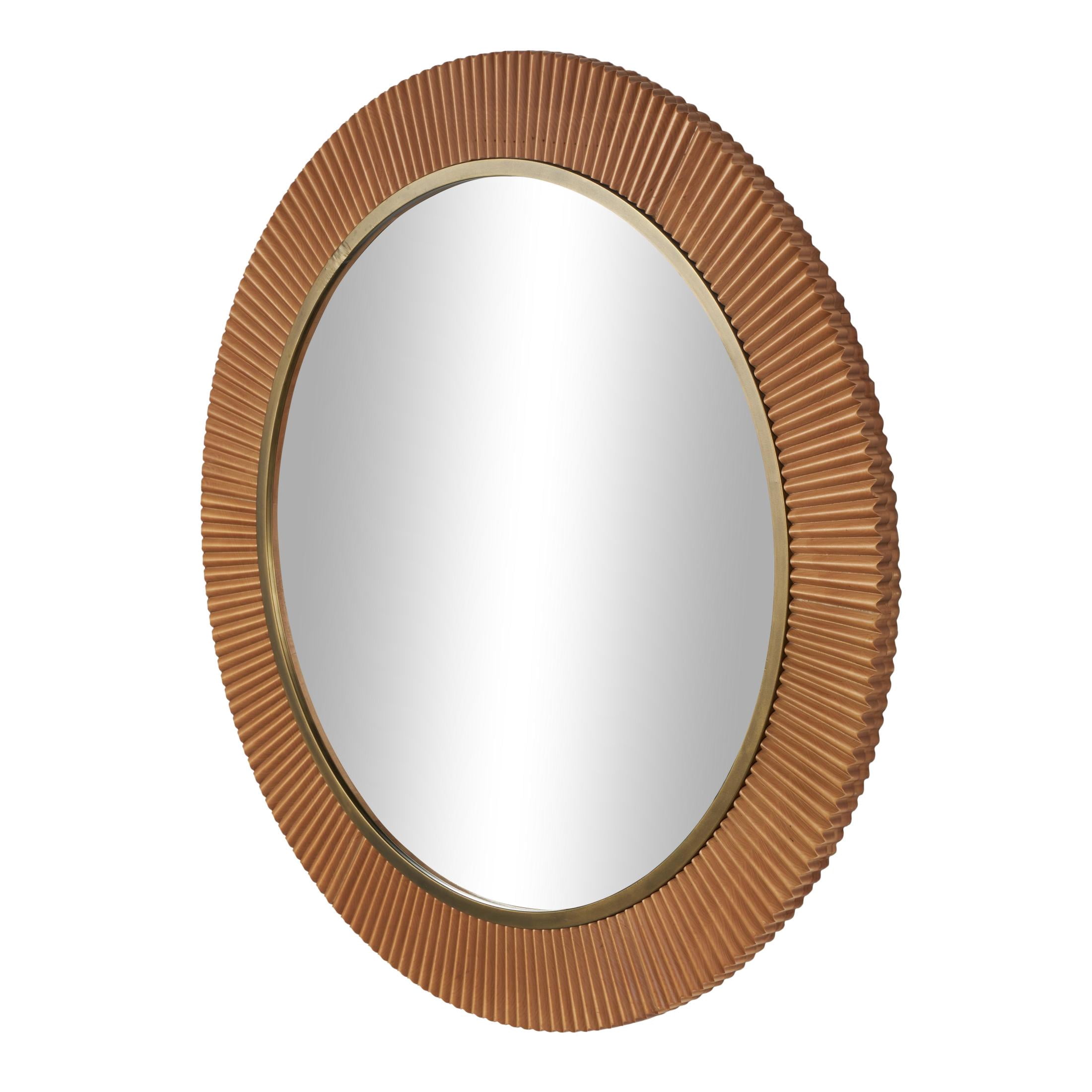 DecMode 43" x 43" Brown Fluted Wall Mirror with Scalloped Edge