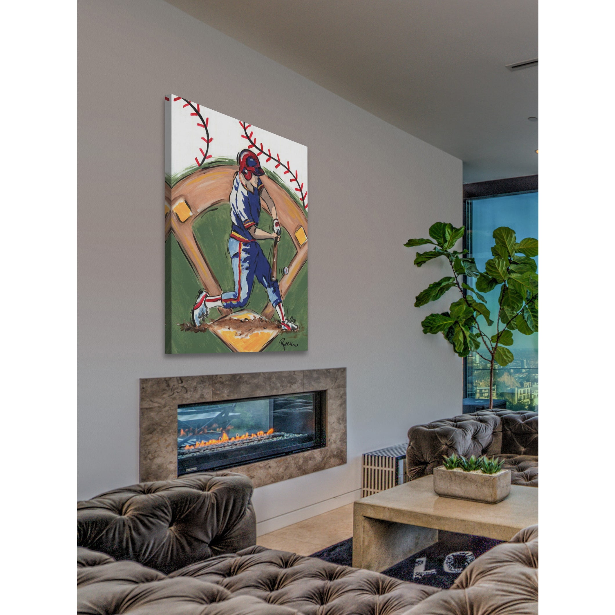 Marmont Hill "Baseball Player" by Reesa Qualia Painting Print on Wrapped Canvas