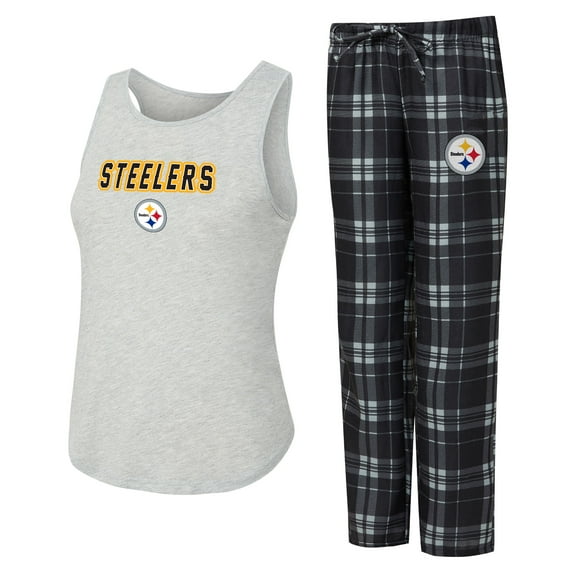 Women's Concepts Sport  Heather Gray/Black Pittsburgh Steelers Regulate Plaid Tank Top & Pants Sleep Set