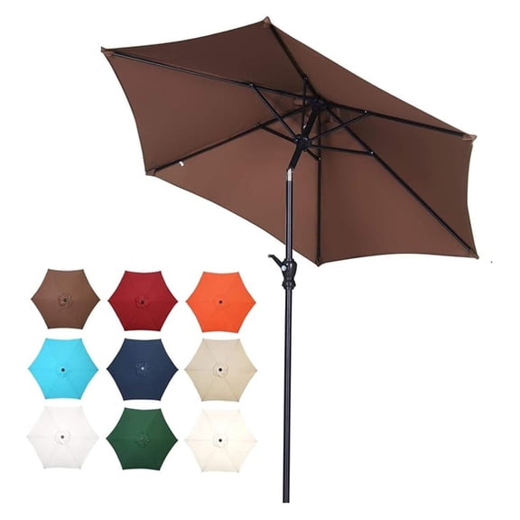 7.5Ft Patio Umbrella, Outdoor Umbrella Aluminum Table Umbrellas with Tilt, Crank and Sturdy Ribs for Lawn, Garden, Backyard and Pool, Coffee