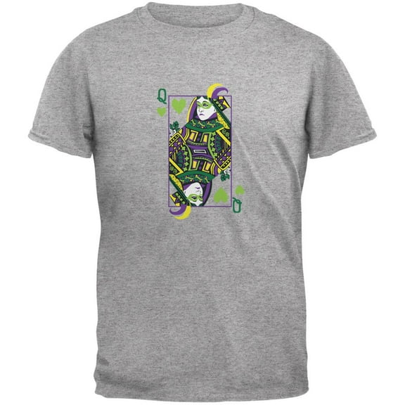 Mardi Gras Queen of Hearts Heather Grey Adult T-Shirt - X-Large