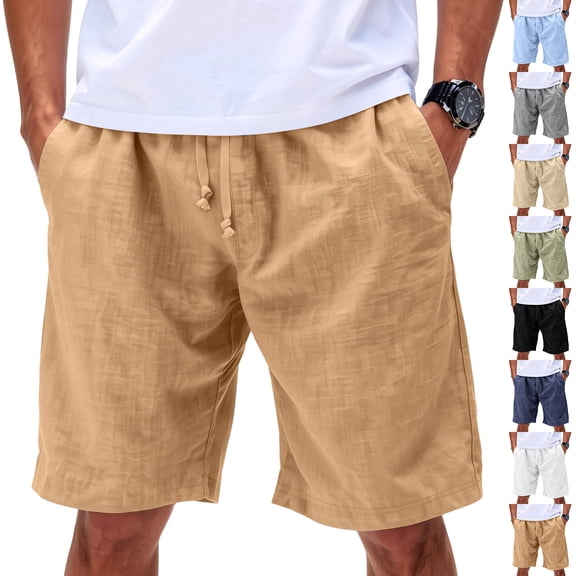 Men's Big & Tall Casual Drawstring Linen Shorts with Pockets - Regular Fit Stretch Work & Beach Shorts Black 2XL
