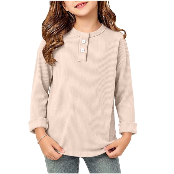 ATOGUTA Long Sleeve Shirts Girls Casual Long Sleeve T Shirts Kids Crewneck Tops Fashion Tees Size 0-12, Beige