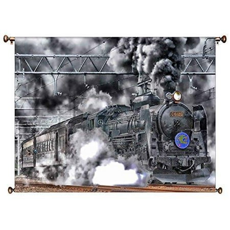 Steam Engine Train Picture On Canvas Hung On Copper Rod Ready To
