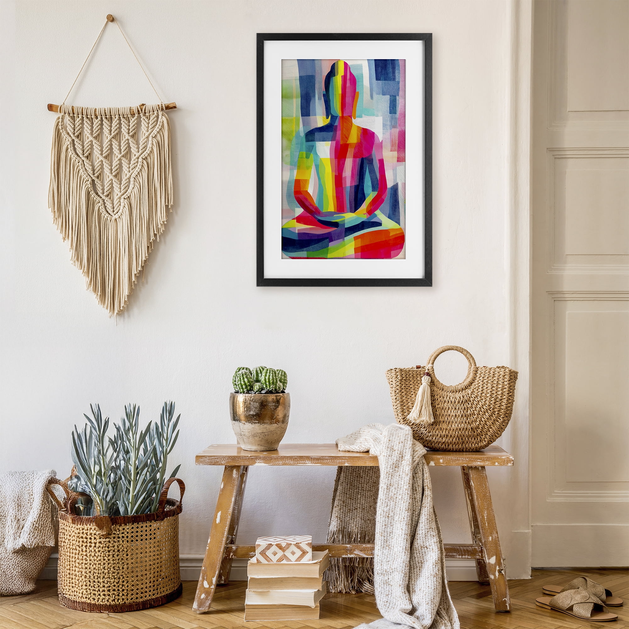 Stupell Industries Geometric Buddha In Spectrum Black Framed Print Under Glass, design by Chromatic Storm Studio