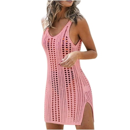 Dezsed Swimsuit Coverup for Women Lightweight Bikini Cover Ups Dress for Beach Bathing Suit Sunscreen Shirt Cover Up Swimdress Clearance Hot Pink L