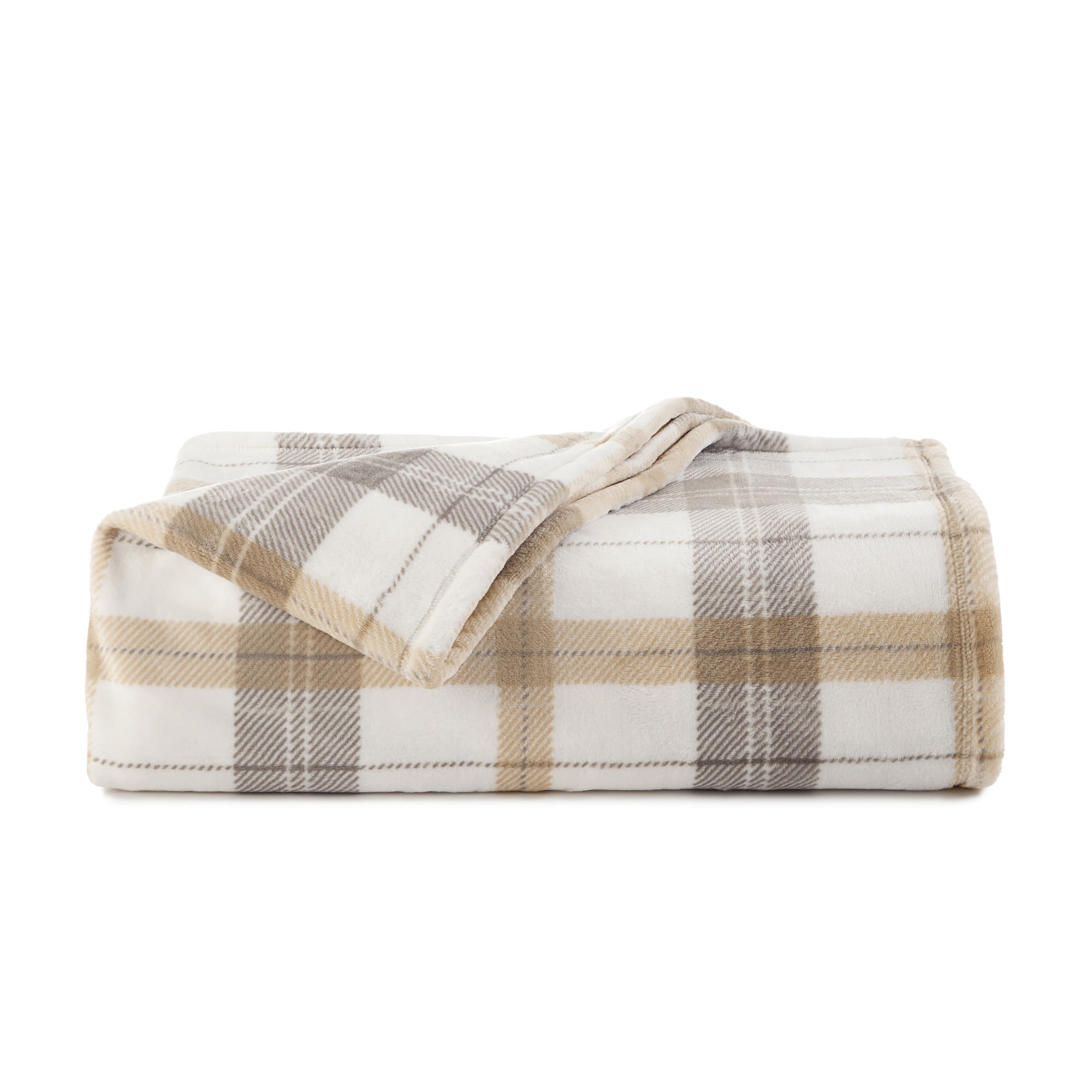 Vellux Allen Soft Plush Tan Printed Plaid Blanket