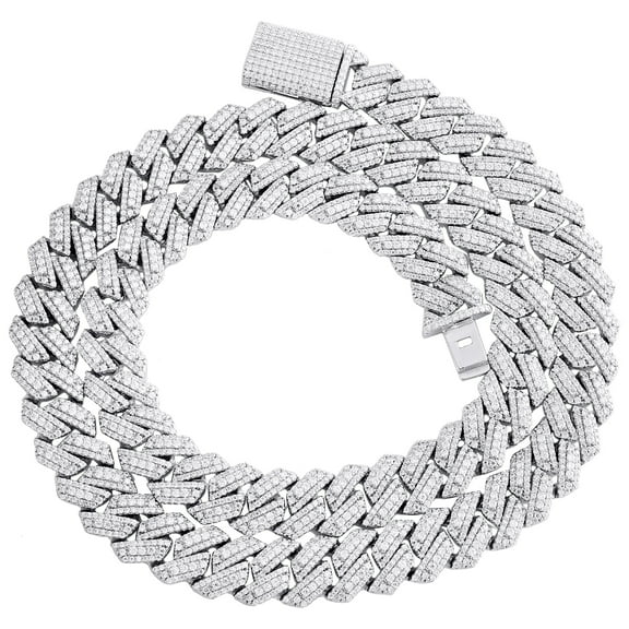 925 Silver Graduated Moissanite Custom Clasp 12mm Miami Cuban 22" Chain 23.5 CT
