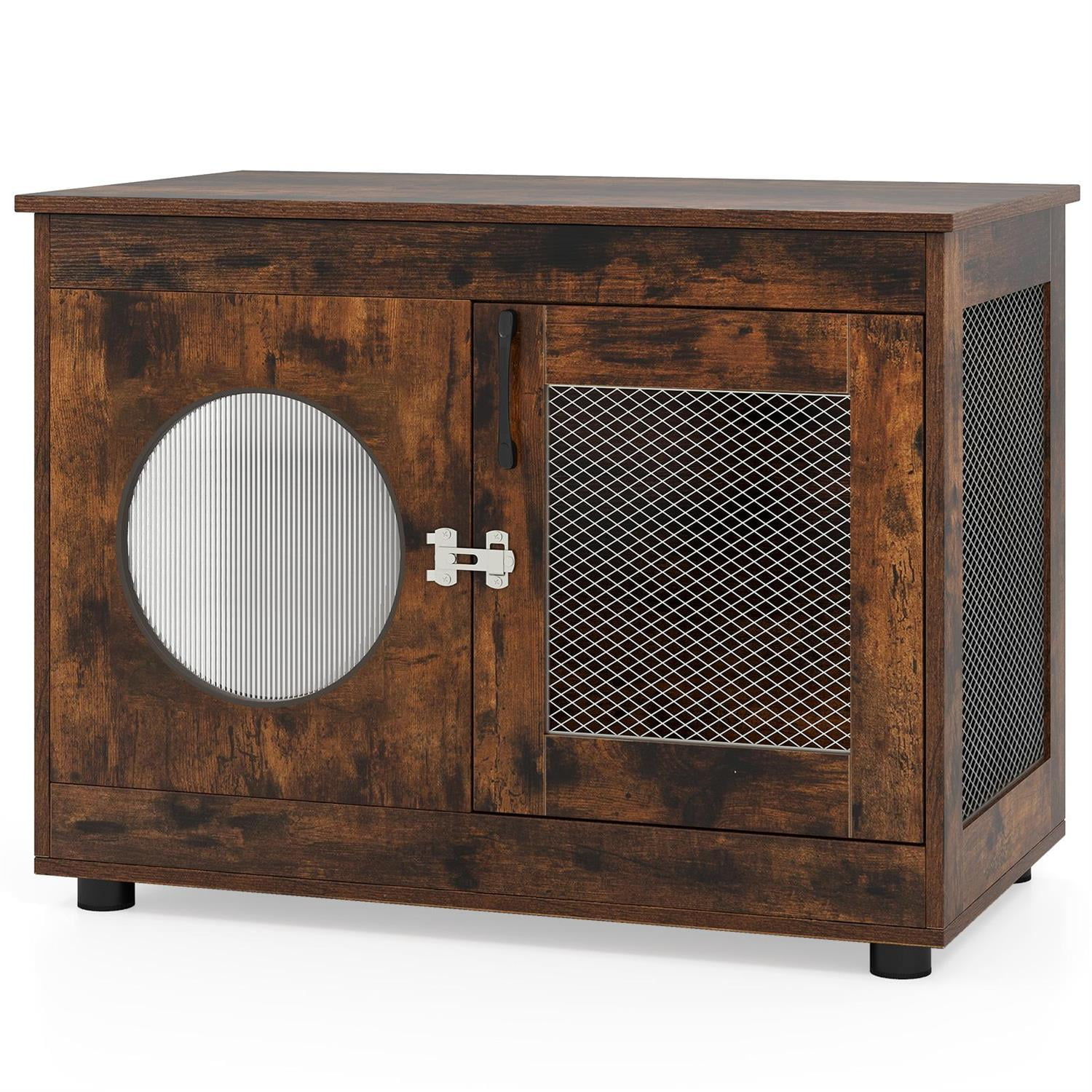 Pefilos Furniture Style Dog Crate, Translucent Window & Lockable Door, For Small/Medium Dogs, White