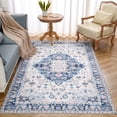 thumbnail image 3 of Lochas Vintage Boho Fluffy Rug Chenille Low Pile Area Rugs for Bedroom Living Room Indoor Floor Carpet Home Decor,5'X8',Blue, 3 of 8