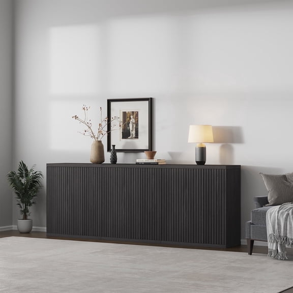 SICOTAS 92.7Inch Long Kitchen Pantry Storage Cabinet , Modern Extra Large Storage Cabinet with Adjustable Shelf & No Handle Credenza Cabinet for Dining Room