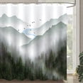 thumbnail image 1 of Cortina de ducha con diseño de bosque verde brumoso, árboles y montañas, impermeable, decorativa, moderna, con ganchos (Verde 2, 183 x 183 cm), 1 of 6