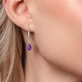 thumbnail image 3 of Gem Stone King 925 Silver and 10K Yellow Gold Purple Amethyst and White Lab Grown Diamond Dangle Earrings for Women | 1.58 Cttw | Gemstone February Birthstone | Pear Shape 8X5MM, 3 of 6