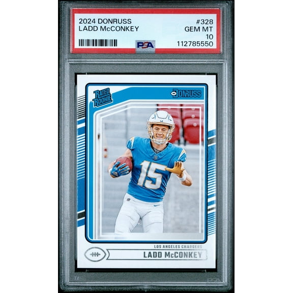 Graded 2024 Panini Donruss Ladd McConkey #328 Rookie RC Football Card PSA 10 Gem Mint