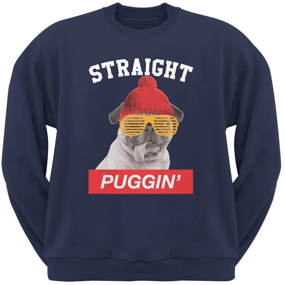 Straight Puggin' Navy Adult Sweatshirt