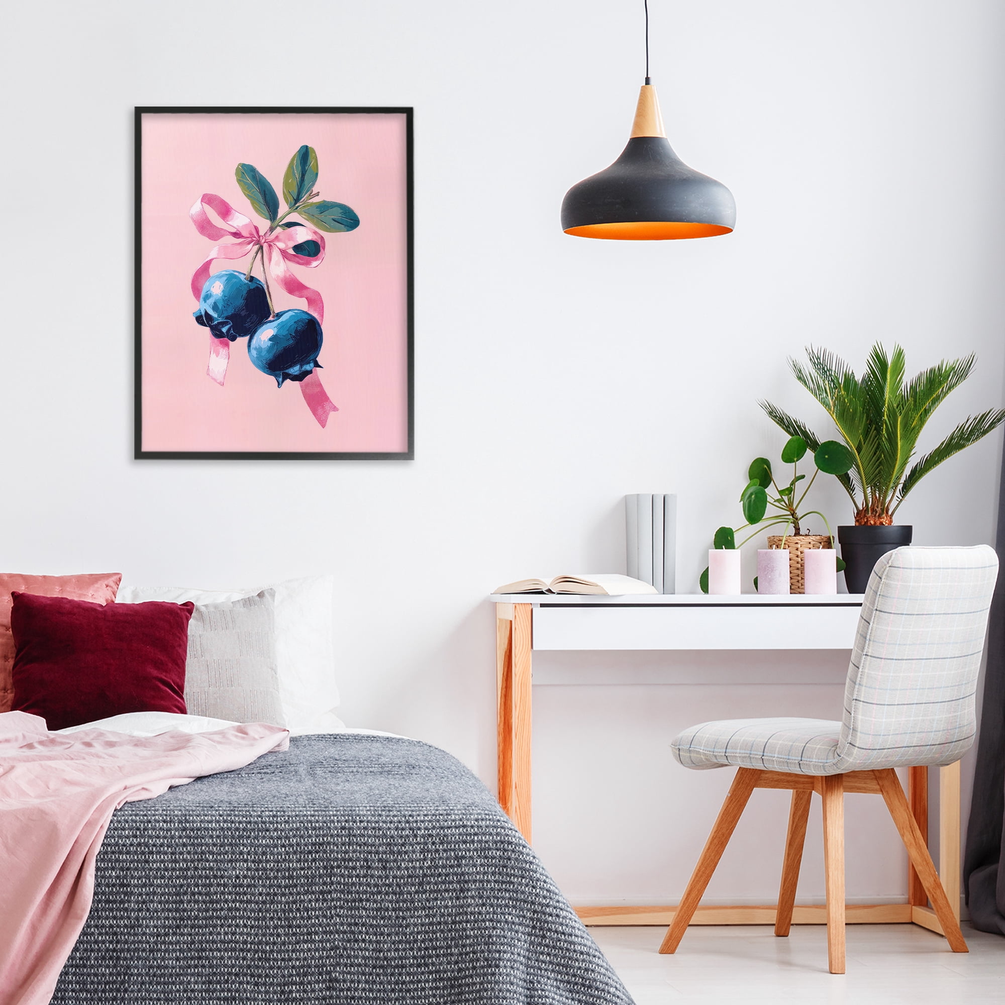 Stupell Industries Blueberry Branch with Pink Bow Black Framed Giclee Art, design by Imagine It Images