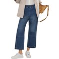 thumbnail image 2 of Women Elastic Waist Casual Wide Leg Jeans Ankle Barrel Capri Denim Pants, 2 of 7