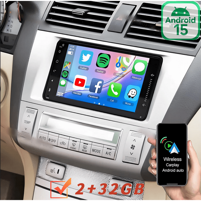 7" Android 15 Car Stereo For TOYOTA SOLARA 2004-2008, Wireless CarPlay Android Auto, 2+32GB Head Unit with AHD Backup Camera, Microphone, WiFi GPS Bluetooth Radio