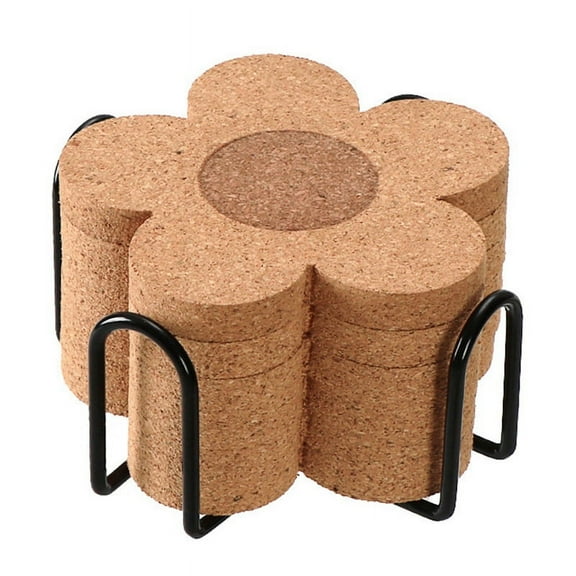 6PCS Cute Coasters for Drinks,Absorbent&Reusable Coaster Set 4Inch Cork Flower Shape Coasters for Coffee,