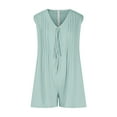 thumbnail image 3 of Akafmk Plus Size Jumpsuits for Women Summer, Casual Rompers for Women, Solid Color Sleeveless Pleated Tie Front V Neck Shorts Jumpsuits Loose Fitting Overalls with Pockets, 3 of 4