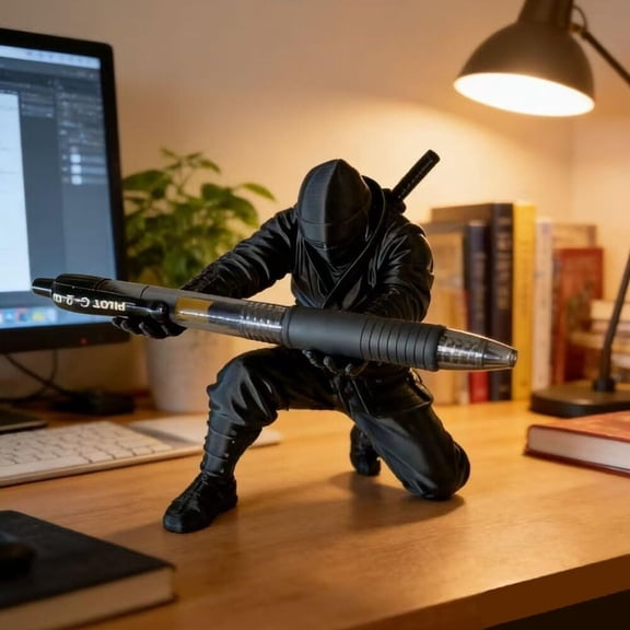 Ninja Pen Holder for Desk, Black Ninja Decor Pen Stand Pencil Holder Desk Accessories for Office Home Classroom
