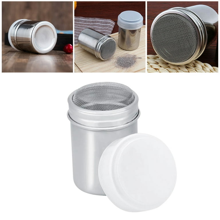 Coffee Shaker,Stainless Steel Powder Shaker,Shakers Coffee Cocoa Dredges  with Fine-Mesh Lid, Power Can for Baking Cooking Home Restaurant with 16  Pcs