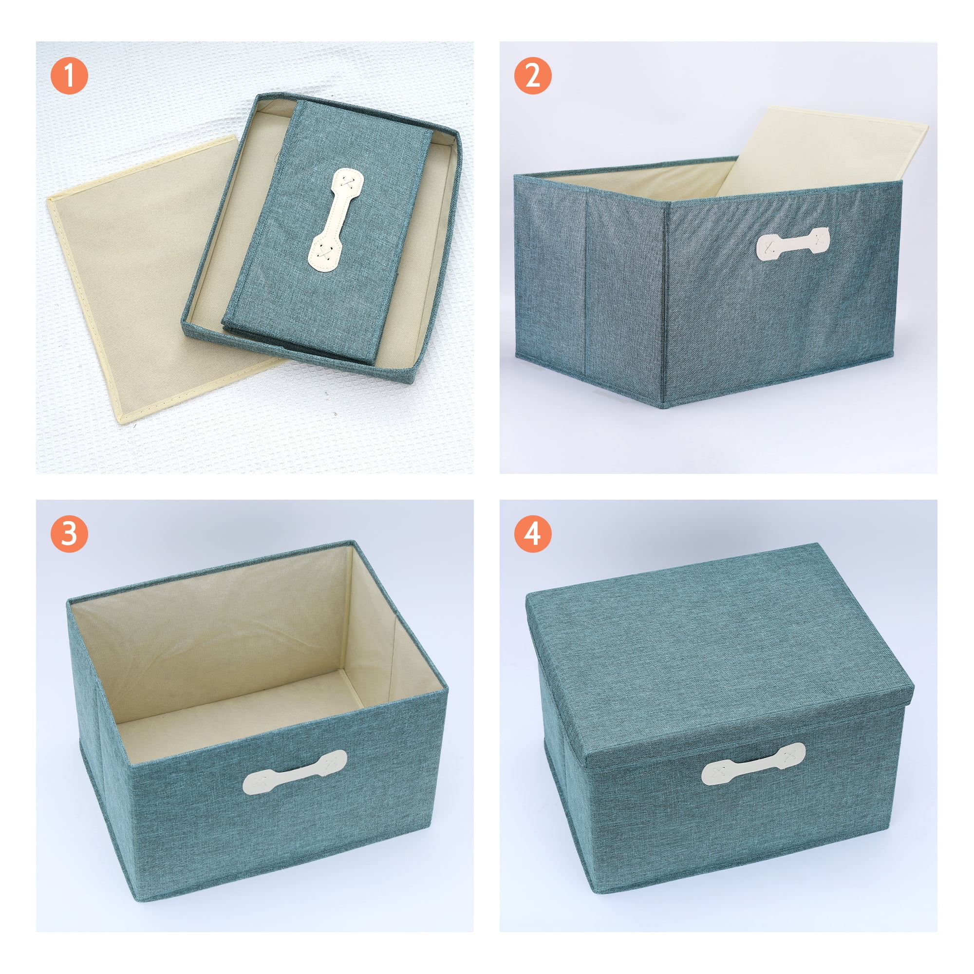 Unique Bargains Storage Cube, Fabric Bin with Lid and Handle Green 20*16*11.5in