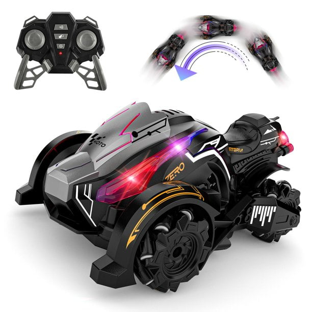 Red HR Fog Remote Control Car for Kids High Speed LED Light Race RC Car,Rear Fog Stream 4WD 2.4GHz Double Sided Rotating 360Flips Vehicles Birthday Gifts for Boys and Girls 