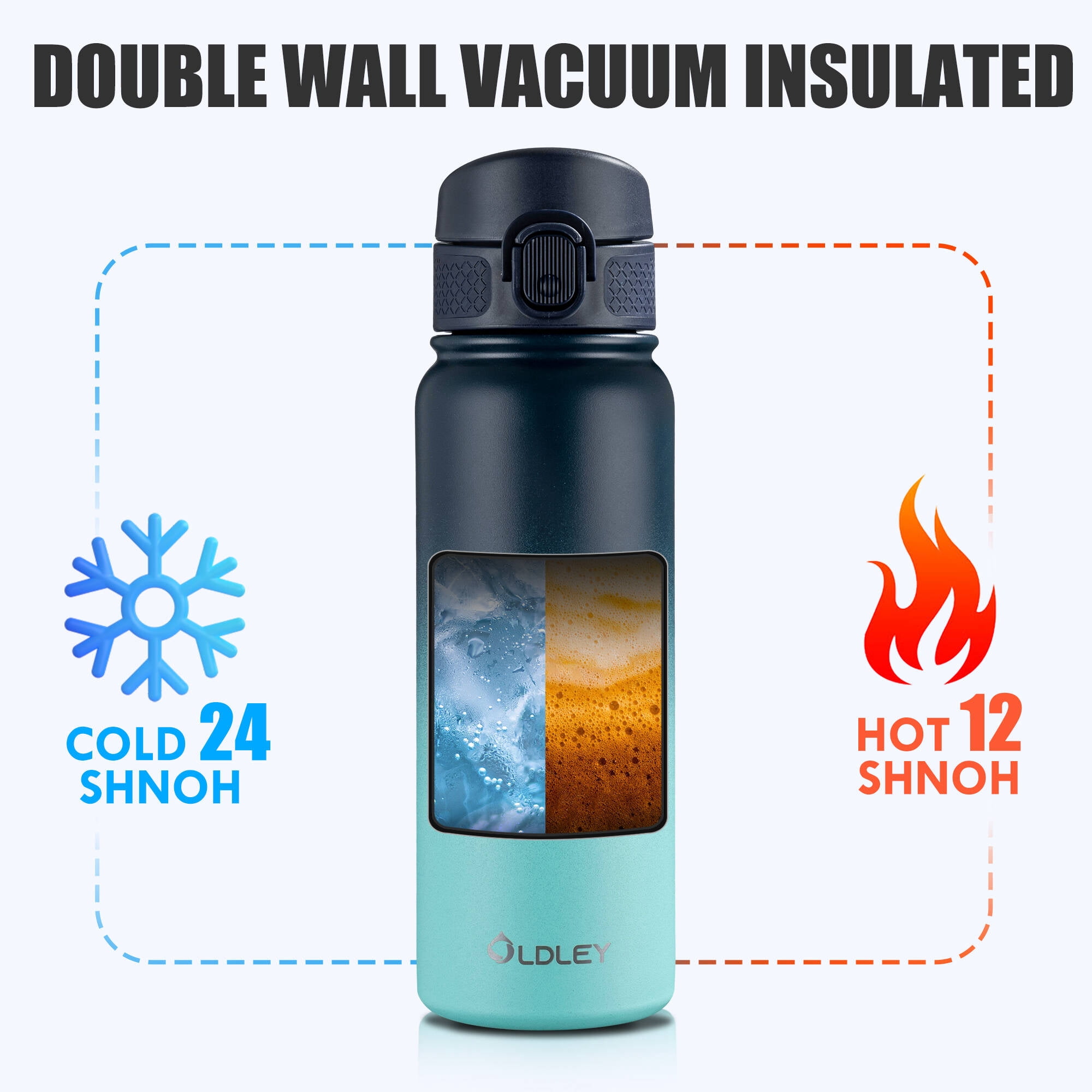 Oldley 20oz Insulated Kids Water Bottle With Lid ,Leakproof For School ANd Outdoors,Black Green For Boy and Men