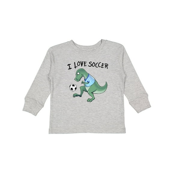 Inktastic I Love Soccer-dinosaur in Blue Boys or Girls Long Sleeve Toddler T-Shirt