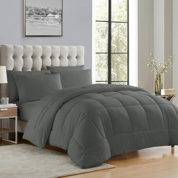 Supreme 5 Piece Bed-In-A-Bag All Season Solid Comforter & Sheet Set, Twin Extra-Long, Gray