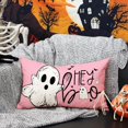 thumbnail image 2 of Halloween Pillow Covers 12x20 inch White Ghost Hey Boo Decor Pink Halloween Lumbar Pillow Covers Decorative for Halloween Home Decor for Sofa 026, 2 of 6