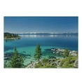 thumbnail image 3 of Blue Cutting Board, Tranquil View of Lake Tahoe Sierra Pines on Rocks with Turquoise Waters Shoreline, Decorative Tempered Glass Cutting and Serving Board, Small Size, Blue Grey Green, by Ambesonne, 3 of 5