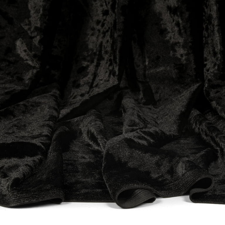 Velvet Crushed BLACK Upholstery Fabric By the Yard