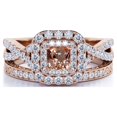 thumbnail image 3 of JeenMata 1.25 CT - Princess Cut - Champagne created morganite - Double Halo - Twisted Band - Vintage Inspired - Wedding Ring Set in 18K Rose Gold over Silver, 3 of 8