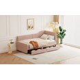 thumbnail image 4 of Twin Size L-Shaped Corduroy Daybed, Upholstered Sofabed Couch Bed Frame with 2 Storage Drawers, Semi-Enclosed Design, Pink, 4 of 9