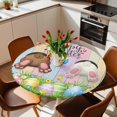 thumbnail image 3 of Easter Fitted Tablecloth with Elastic Edged, Round Table Cloth for Dining Table, Spring Easter Eggs Bunny Colorful Wooden Grain Waterproof Oil Proof Table Cover for Indoor Outdoor 36"-44", 3 of 8