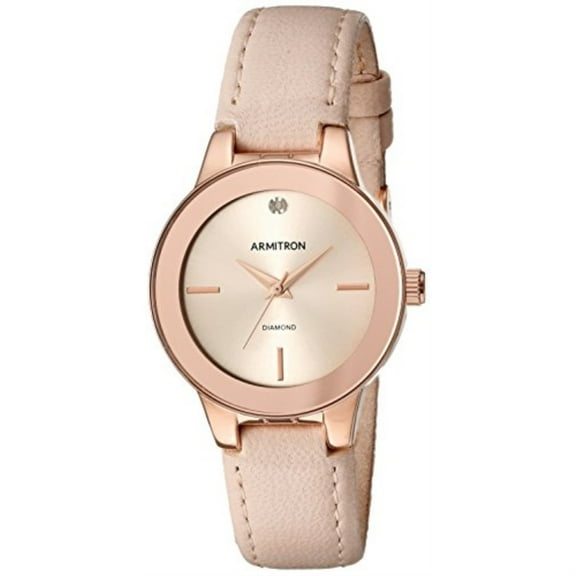 armitron women's 75/5410rsrgbh diamond-accented rose gold-tone and beige leather strap watch