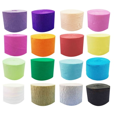 Image of 16 Rolls Crepe Paper EC36 Streamers in 16 Colors 1312 Feet Crepe Paper for Wedding Birthday Party Baby Shower Photo Backdrop Various Large Festivals Decoration Art Crafts