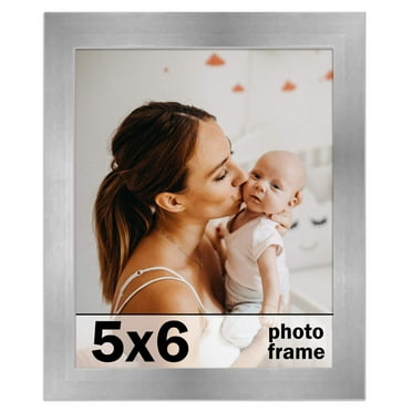 5x6 Frame Silver Stainless Steel Solid Wood Picture Frame | 0.75 Inch Moulding Width | Includes UV