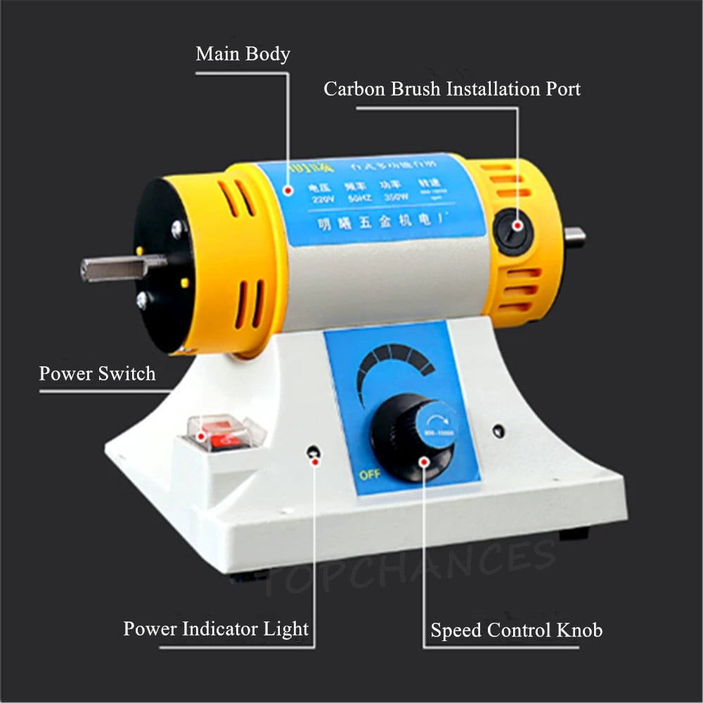 TOPCHANCES 110V 350W Jewelry Polisher, Adjustable Speed Polishing Machine, Bench Grinder & Bench Buffer for DIY Woodworking Jade Engraving Grinding Drilling