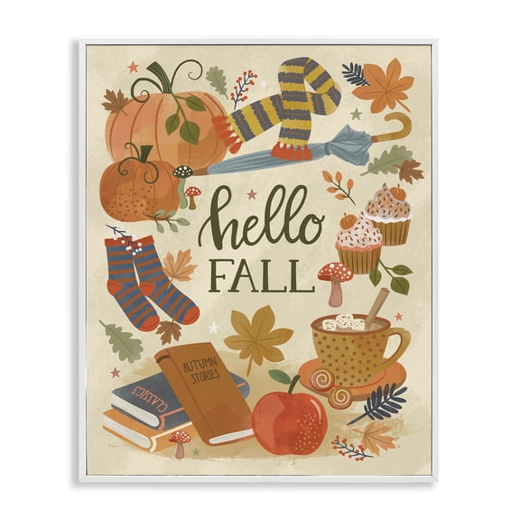 Stupell Industries Farmhouse Hello Fall Cozy Autumn Items White Framed Giclee Art, 24 x 30, by Lisa Perry Whitebutton